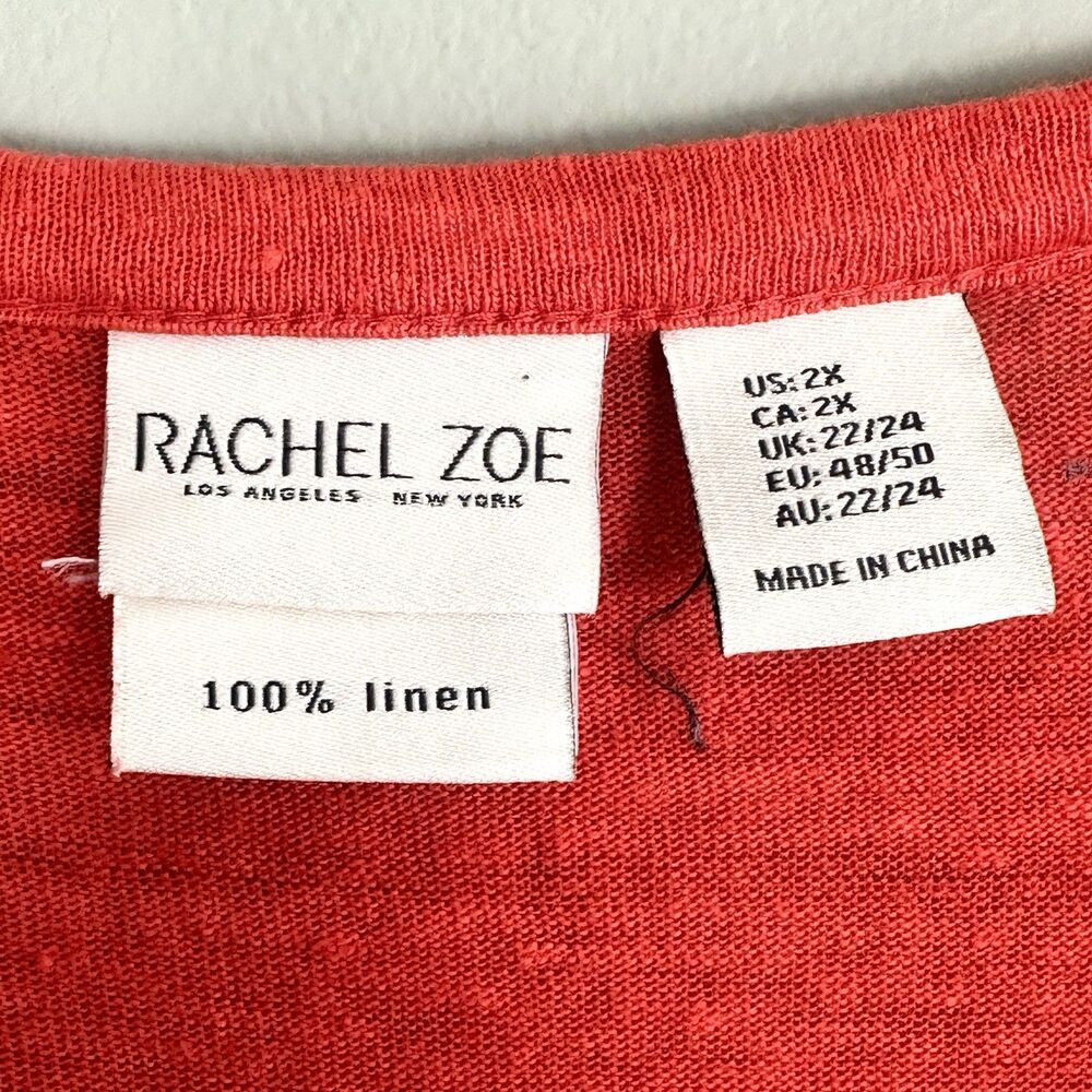 Rachel Zoe Linen Top Womens 2X Orange Red Blouse Tie Front Button Up Colorful - Picture 4 of 10